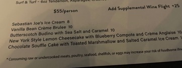 menu desert