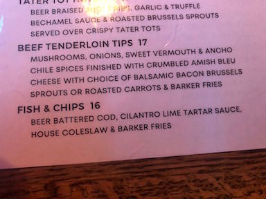 fish & chips menu