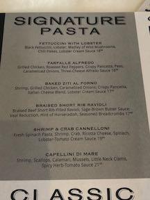 Pasta Menu