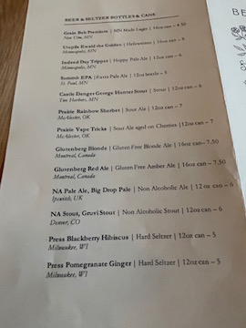 beers menu