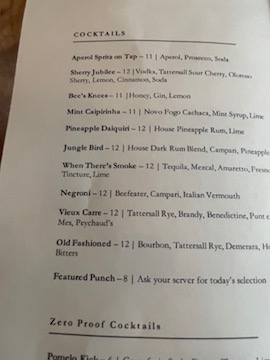 mixed drink menu
