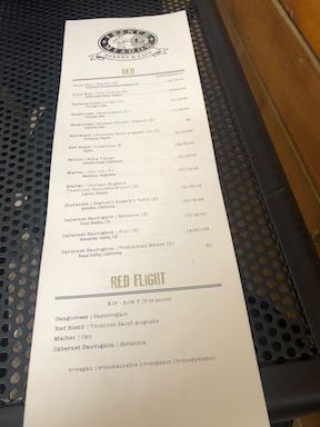 Red wine menu