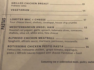 Pasta Menu